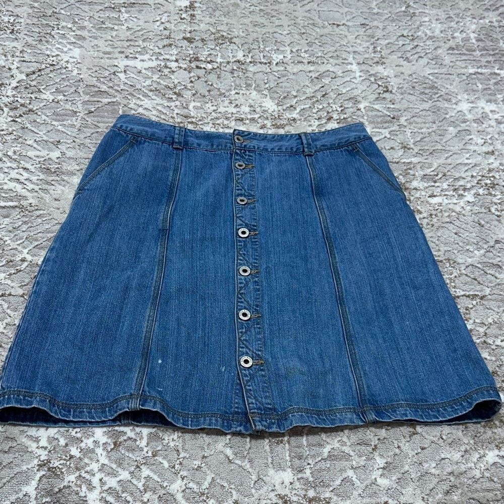Eddie Bauer Medium Blue Denim A-Line Button-Front Skirt